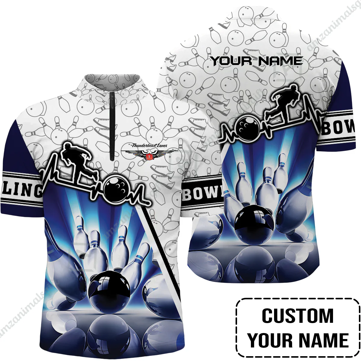 Customized Name Bowling Hawaiian Shirt, Personalized Unique Design Blue Heartbeat Bowling Hawaiian Shirt - Image 5