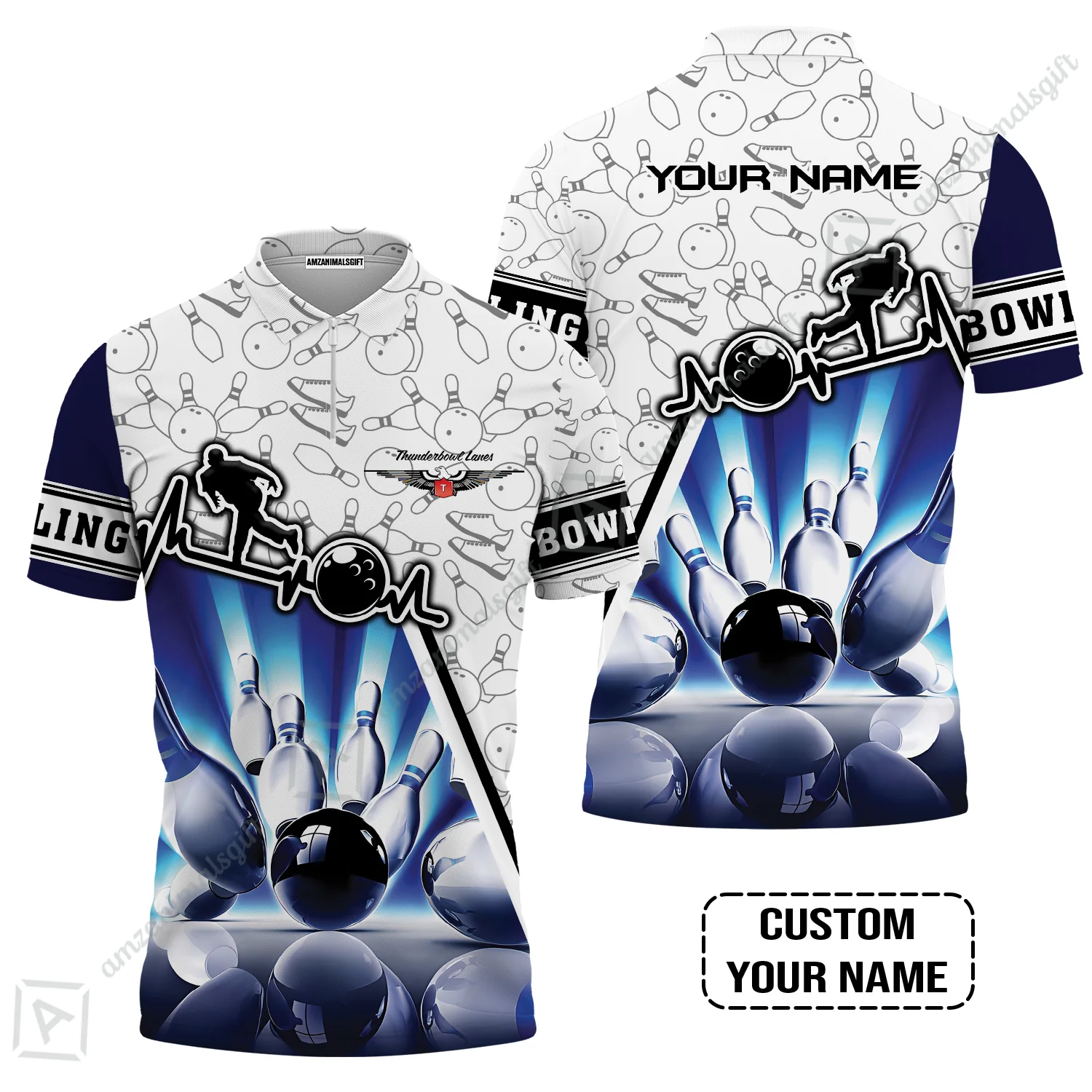 Customized Name Bowling Hawaiian Shirt, Personalized Unique Design Blue Heartbeat Bowling Hawaiian Shirt - Image 6