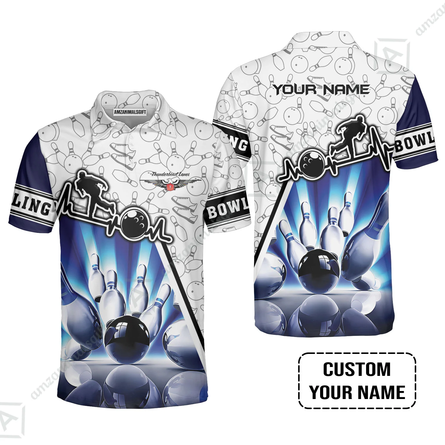 Customized Name Bowling Hawaiian Shirt, Personalized Unique Design Blue Heartbeat Bowling Hawaiian Shirt - Image 8