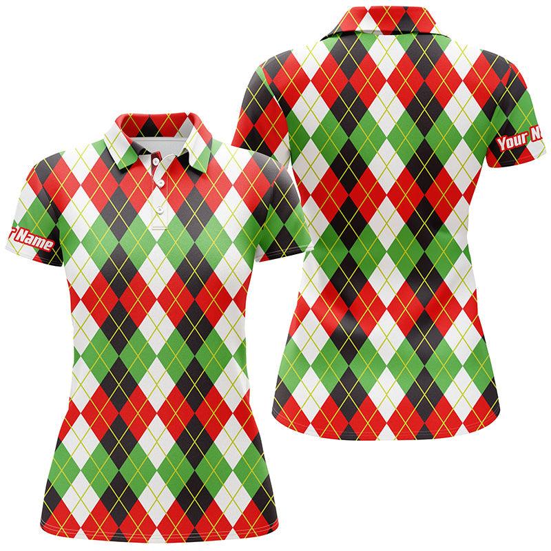 Customized Name Christmas Women Polo Shirts, Personalized Christmas Plaid Argyle Pattern Polo Shirts - Perfect Gift For Ladies, Women - Image 3
