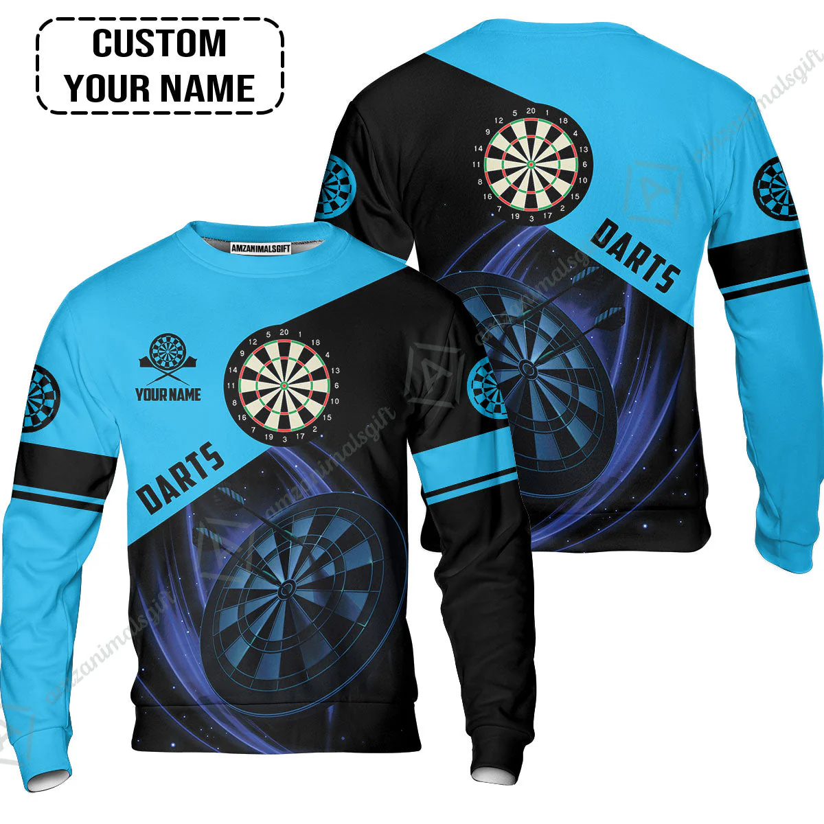 Customized Name Darts Hawaiian Shirt, Dartboard Personalized Name Blue Darts Team Hawaiian Shirt - Image 4