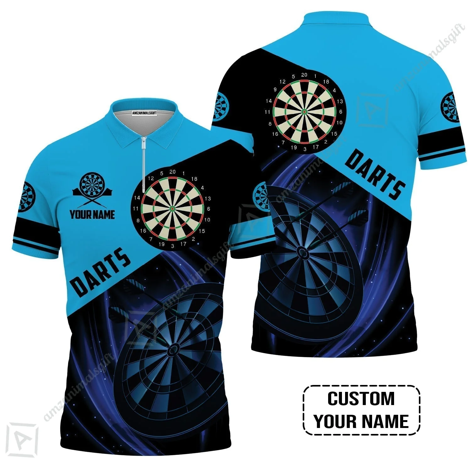 Customized Name Darts Hawaiian Shirt, Dartboard Personalized Name Blue Darts Team Hawaiian Shirt - Image 6