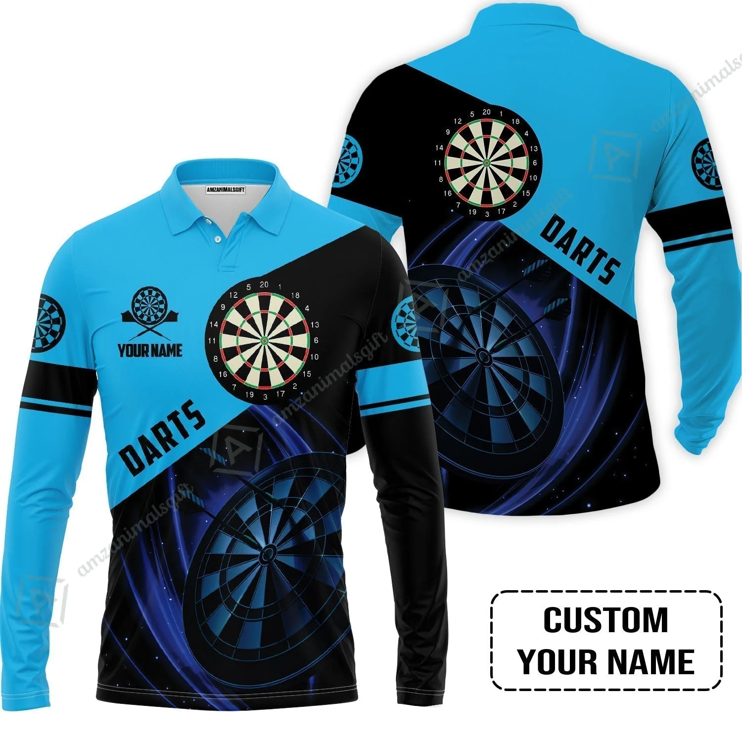 Customized Name Darts Hawaiian Shirt, Dartboard Personalized Name Blue Darts Team Hawaiian Shirt - Image 7