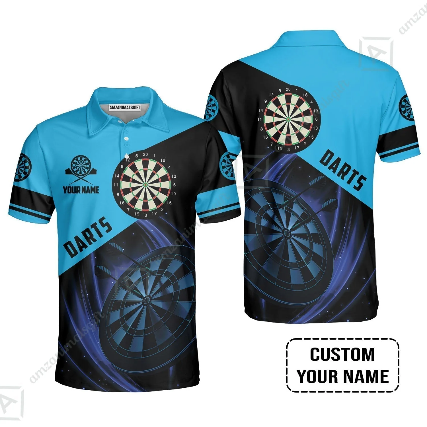 Customized Name Darts Hawaiian Shirt, Dartboard Personalized Name Blue Darts Team Hawaiian Shirt - Image 8