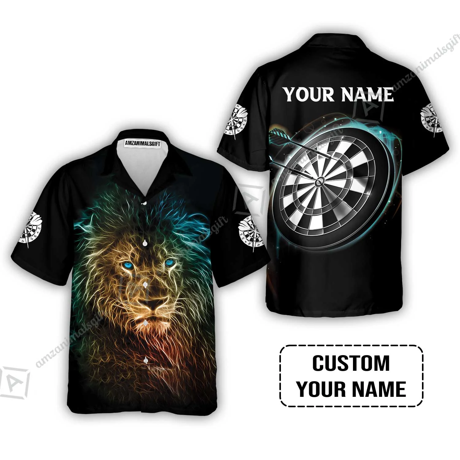 Customized Name Darts Hoodie, Blue Bullseye Dartboard Personalized Lion And Darts Hoodie - Image 7