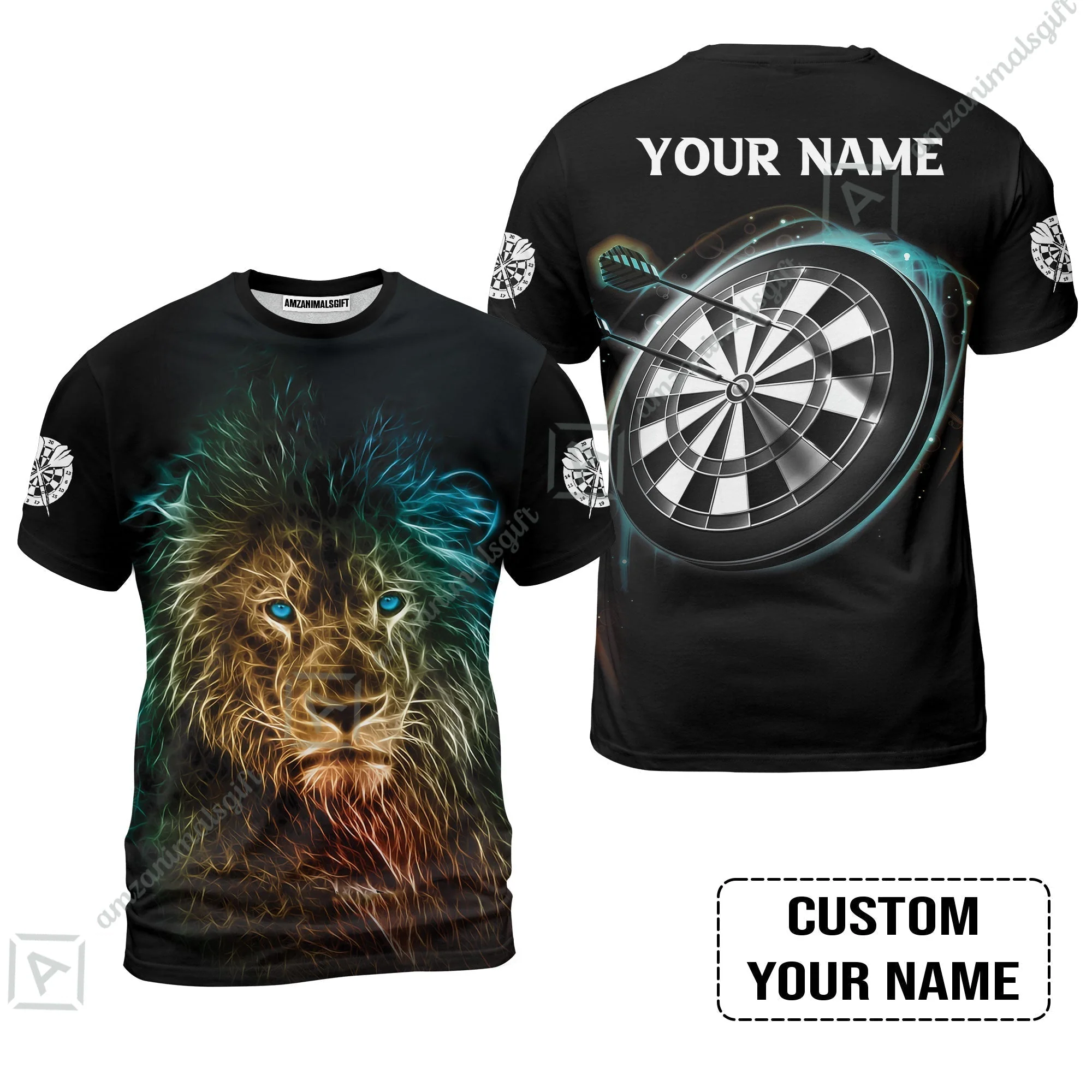 Customized Name Darts Hoodie, Blue Bullseye Dartboard Personalized Lion And Darts Hoodie - Image 8