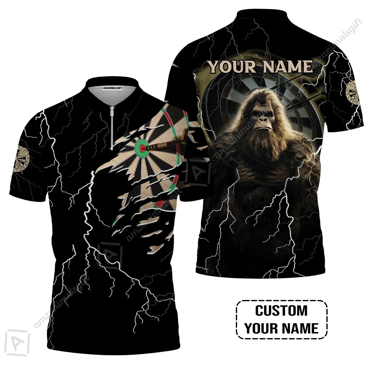 Customized Name Darts Hoodie, Bullseye Dartboard Personalized Bigfoot And Darts Hoodie - Image 3