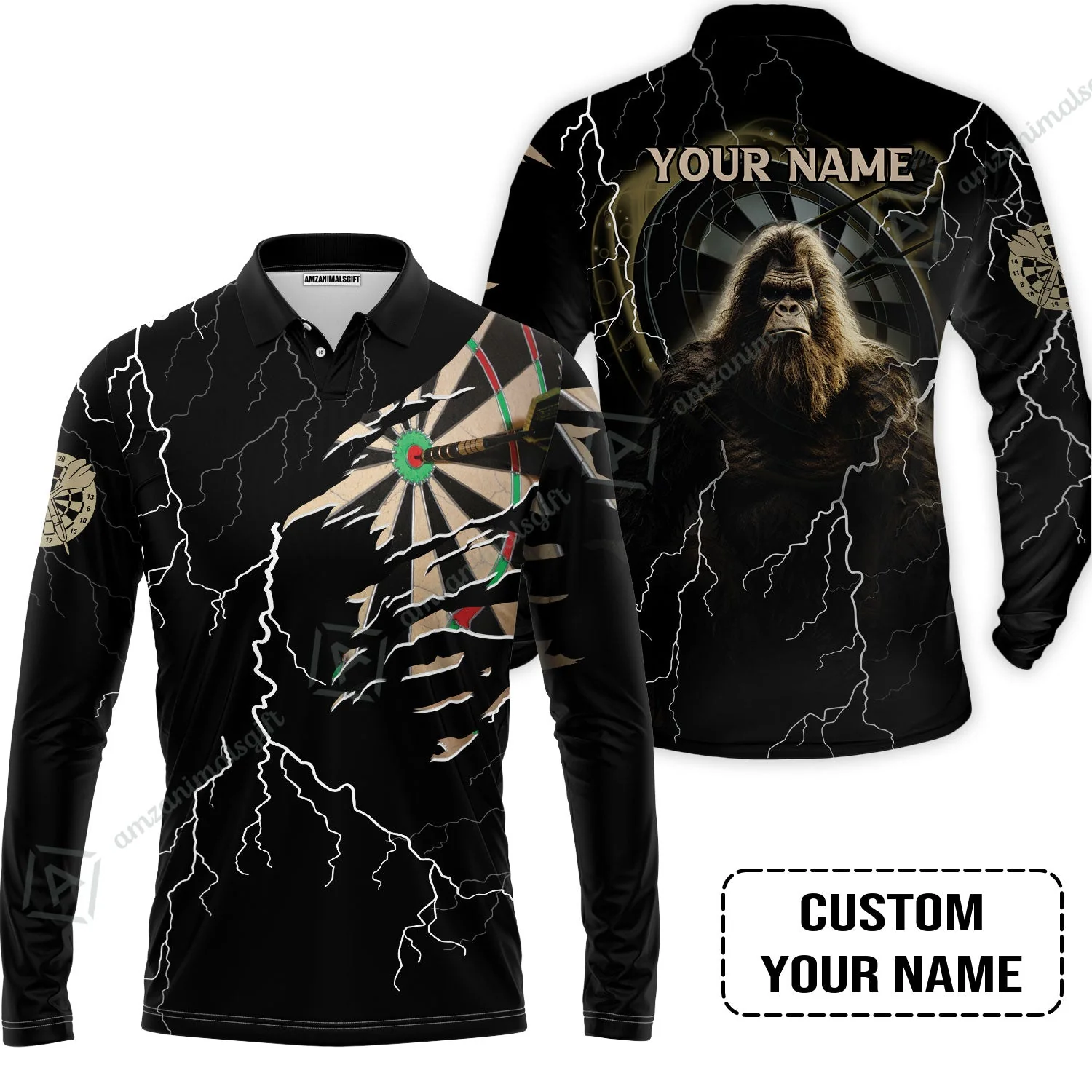Customized Name Darts Hoodie, Bullseye Dartboard Personalized Bigfoot And Darts Hoodie - Image 4