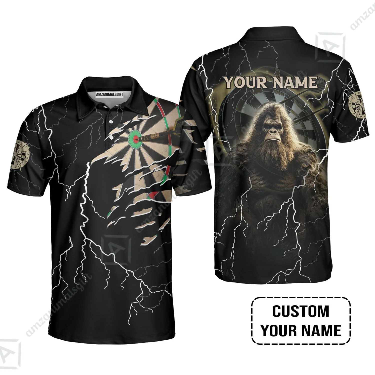 Customized Name Darts Hoodie, Bullseye Dartboard Personalized Bigfoot And Darts Hoodie - Image 5