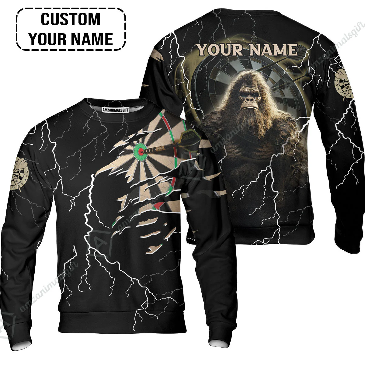 Customized Name Darts Hoodie, Bullseye Dartboard Personalized Bigfoot And Darts Hoodie - Image 6