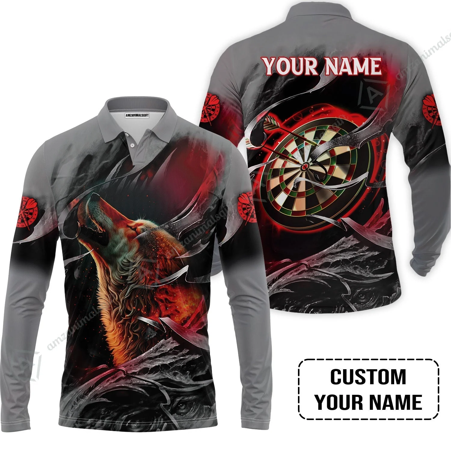 Customized Name Darts Hoodie, Bullseye Dartboard Personalized Flame Wolf And Darts Hoodie - Image 4