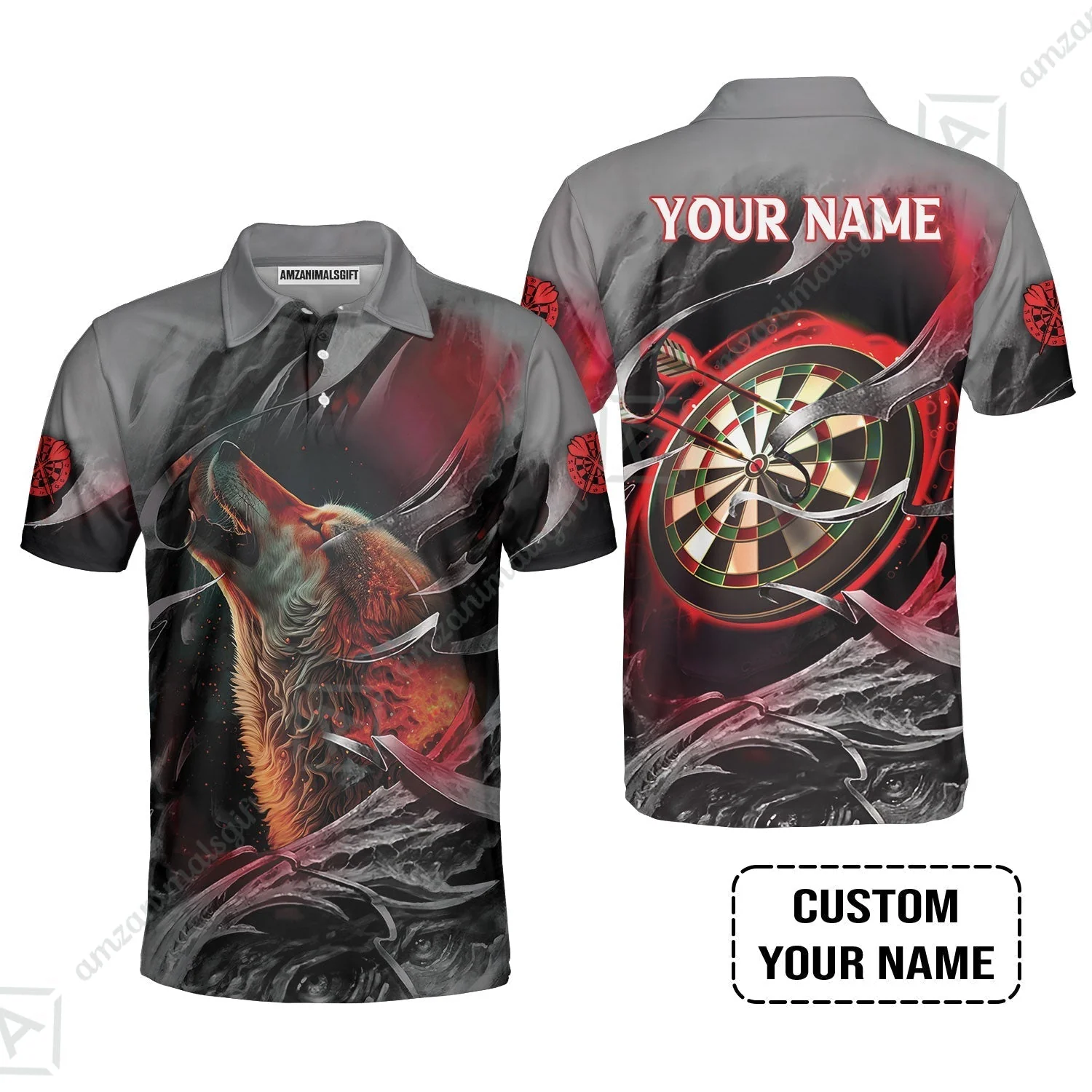 Customized Name Darts Hoodie, Bullseye Dartboard Personalized Flame Wolf And Darts Hoodie - Image 5