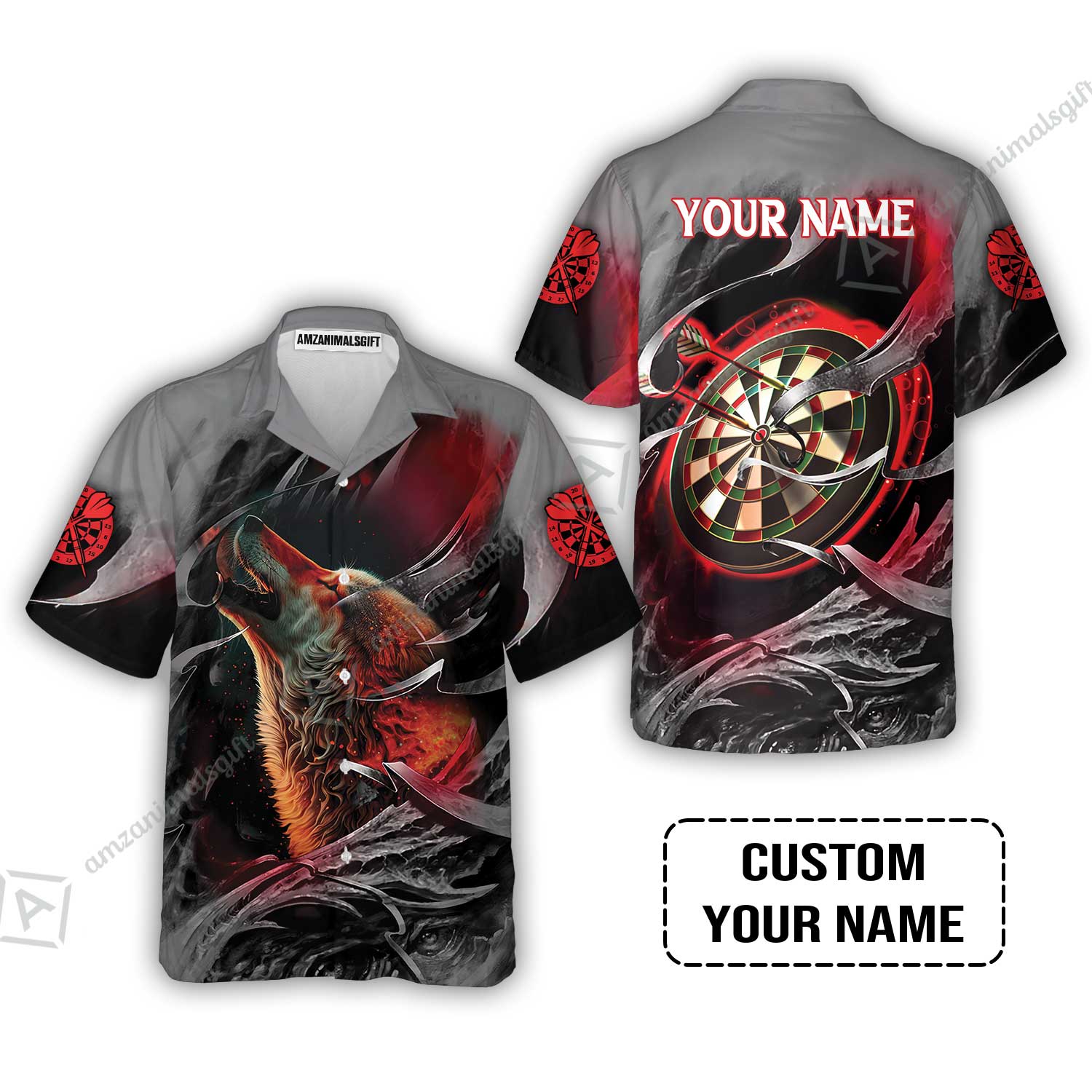 Customized Name Darts Hoodie, Bullseye Dartboard Personalized Flame Wolf And Darts Hoodie - Image 7