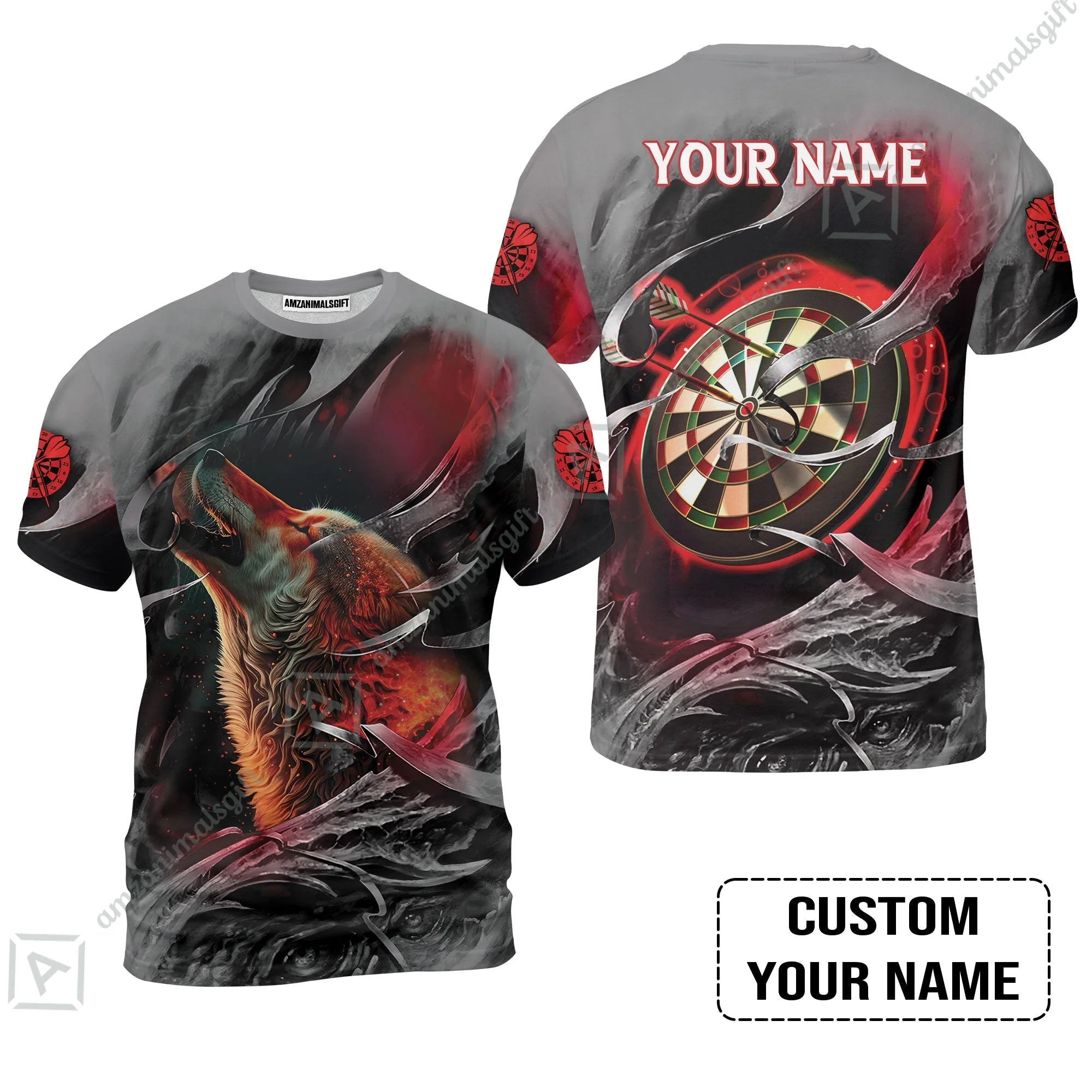 Customized Name Darts Hoodie, Bullseye Dartboard Personalized Flame Wolf And Darts Hoodie - Image 8