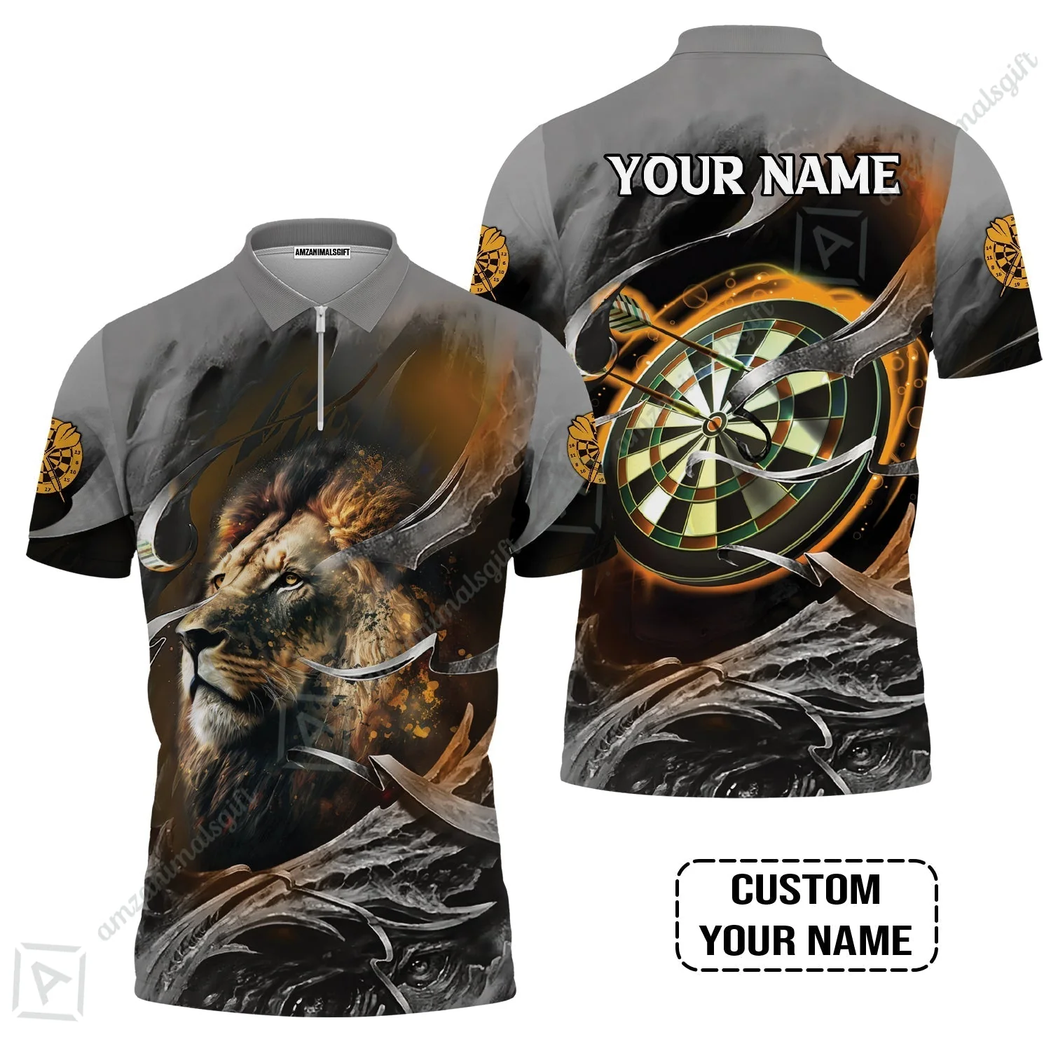 Customized Name Darts Hoodie, Bullseye Dartboard Personalized Lion And Darts Hoodie - Image 3