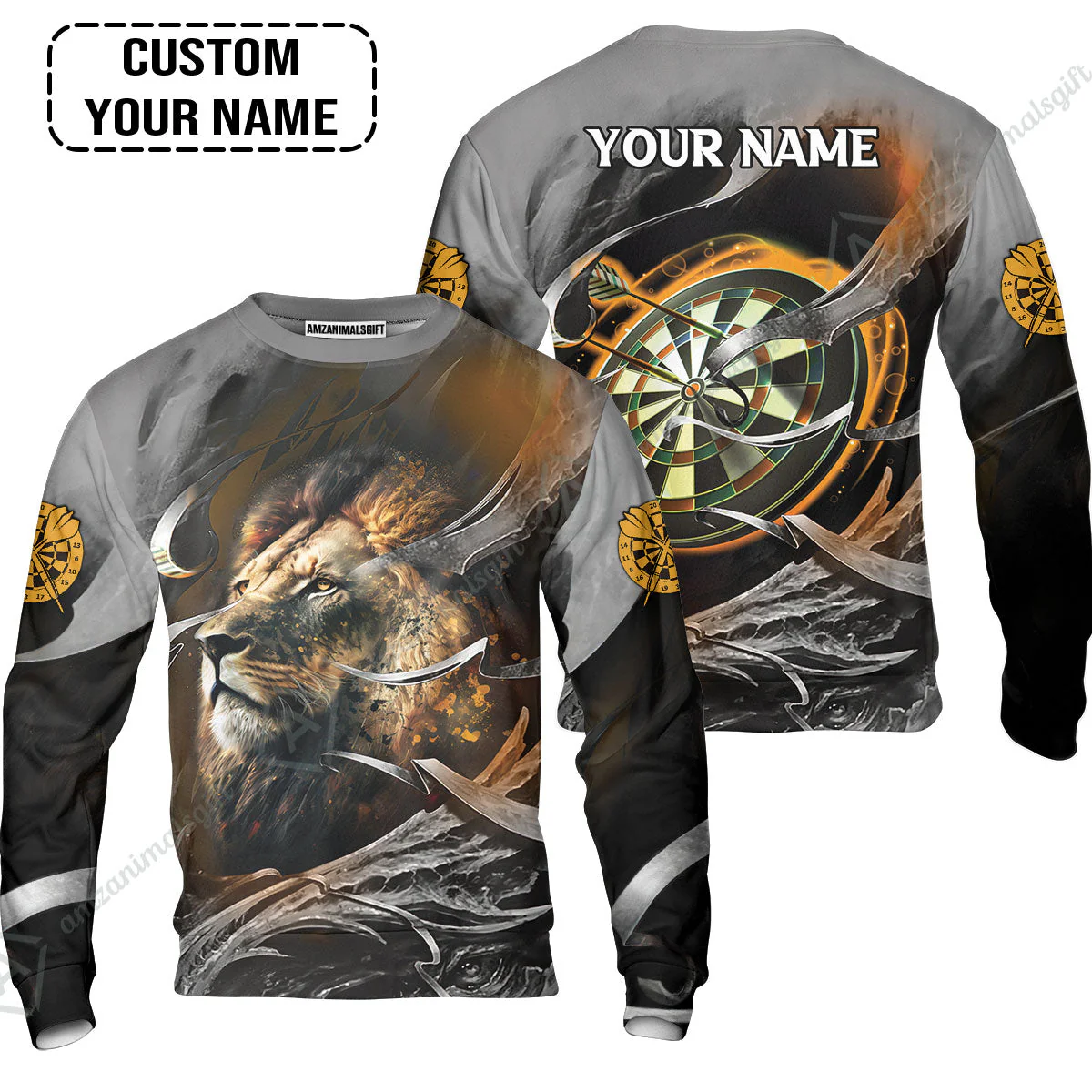 Customized Name Darts Hoodie, Bullseye Dartboard Personalized Lion And Darts Hoodie - Image 6