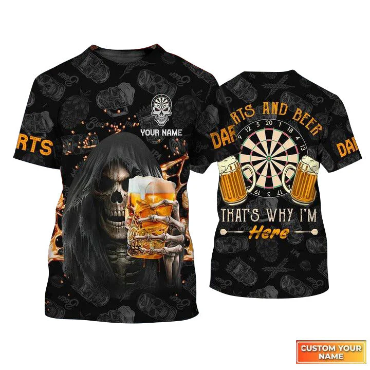 Customized Name Darts Hoodie, Darts And Beer That's Why I'm Here Personalized Skull And Darts Hoodie - Image 8