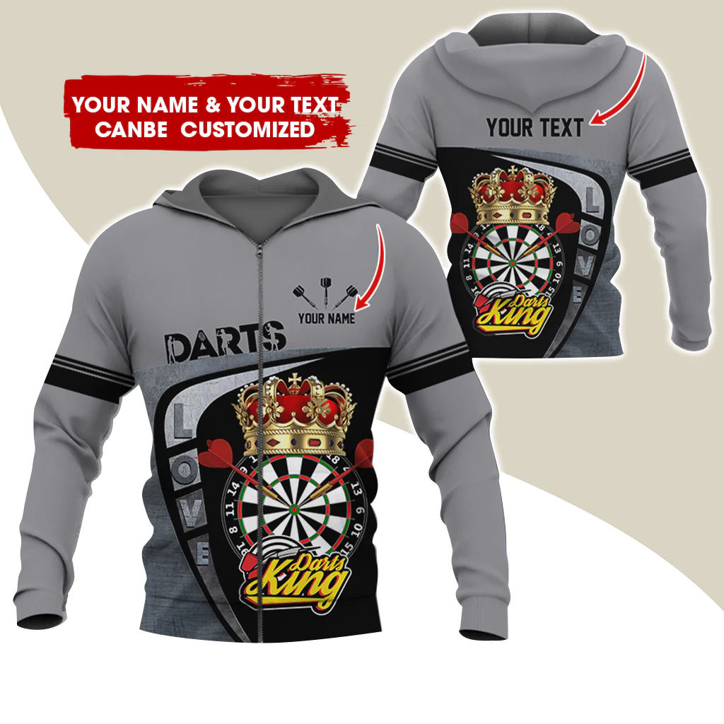 Customized Name Darts King Premium Zip Hoodie, Personalized Darts Love Zip Hoodie For Men & Women - Gift For Darts Lovers, Darts Players - Image 2
