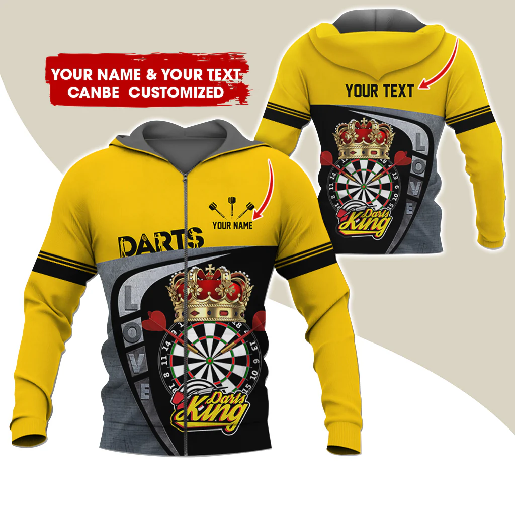 Customized Name Darts King Premium Zip Hoodie, Personalized Darts Love Zip Hoodie For Men & Women - Gift For Darts Lovers, Darts Players - Image 3