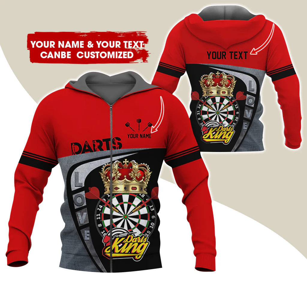 Customized Name Darts King Premium Zip Hoodie, Personalized Darts Love Zip Hoodie For Men & Women - Gift For Darts Lovers, Darts Players - Image 4