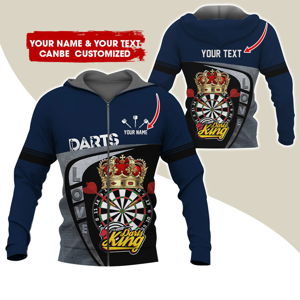 Customized Name Darts King Premium Zip Hoodie, Personalized Darts Love Zip Hoodie For Men & Women - Gift For Darts Lovers, Darts Players - Image 9