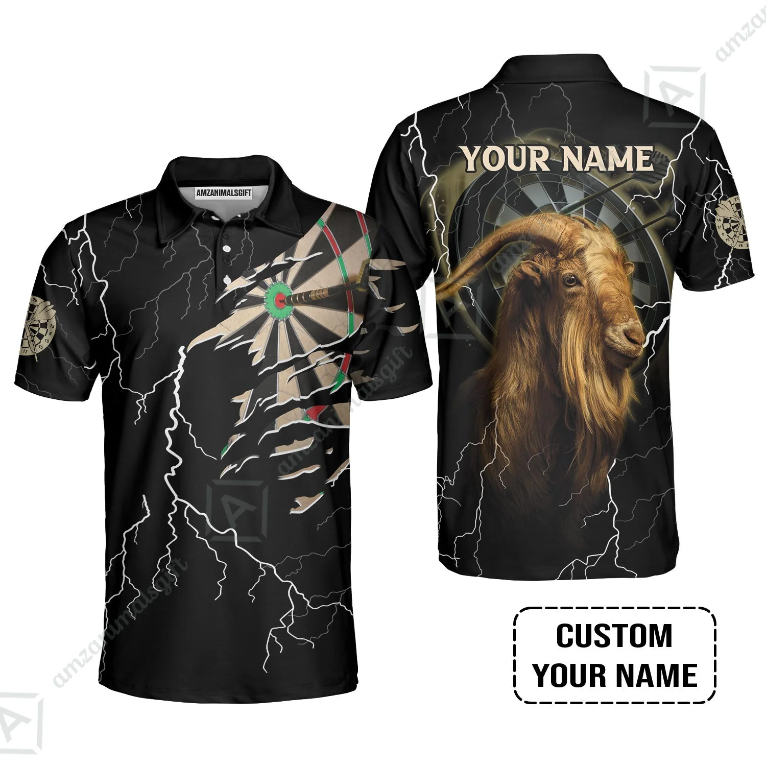 Customized Name Darts Long Polo Shirt, Bullseye Dartboard Personalized Goat And Darts Long Polo Shirt - Image 3