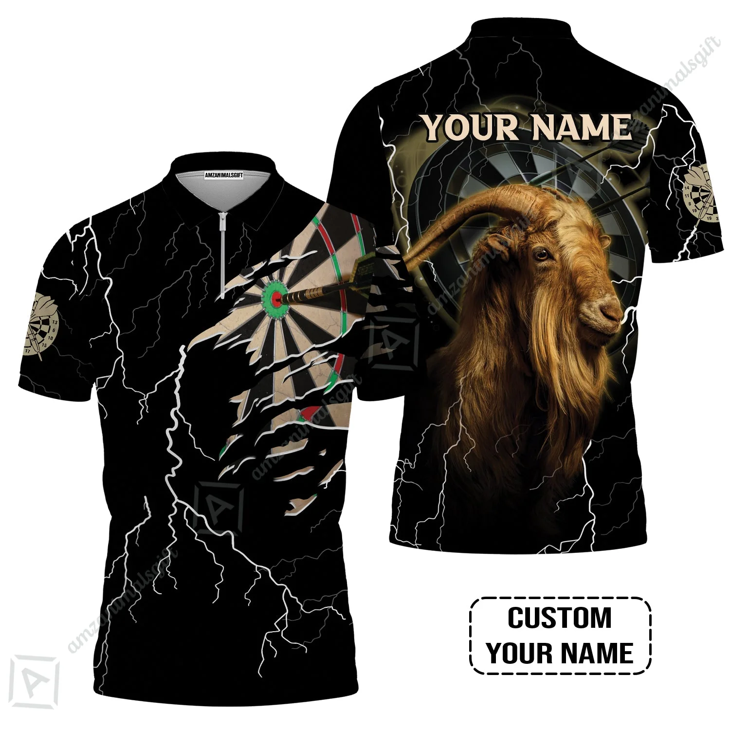 Customized Name Darts Long Polo Shirt, Bullseye Dartboard Personalized Goat And Darts Long Polo Shirt - Image 4