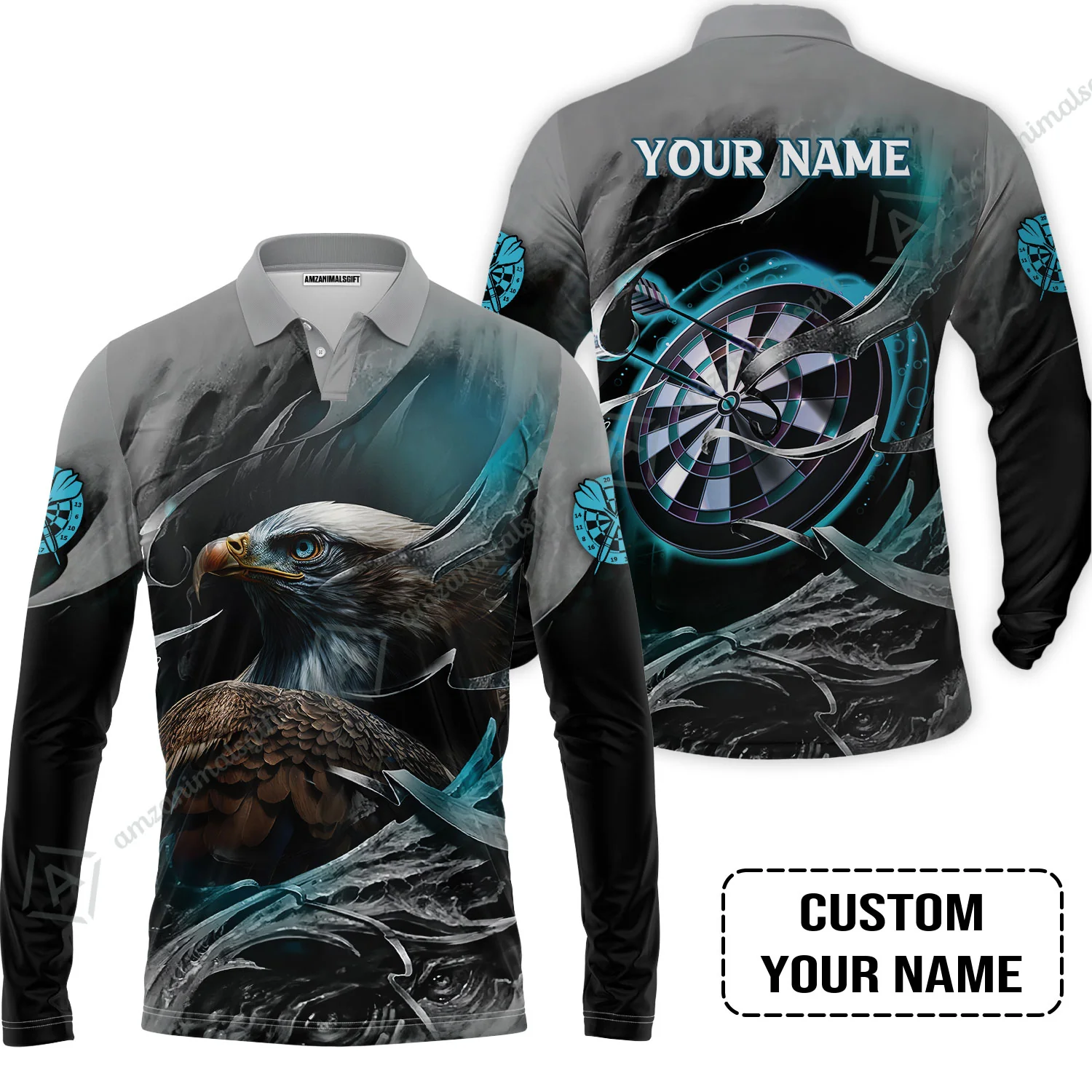 Customized Name Darts Men Polo Shirt, Bullseye Dartboard Personalized Eagle And Darts Polo Shirt - Image 3