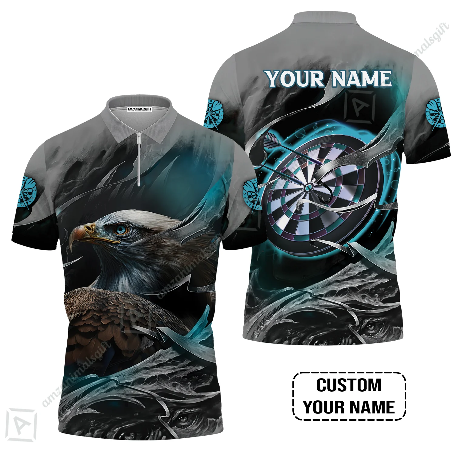 Customized Name Darts Men Polo Shirt, Bullseye Dartboard Personalized Eagle And Darts Polo Shirt - Image 4