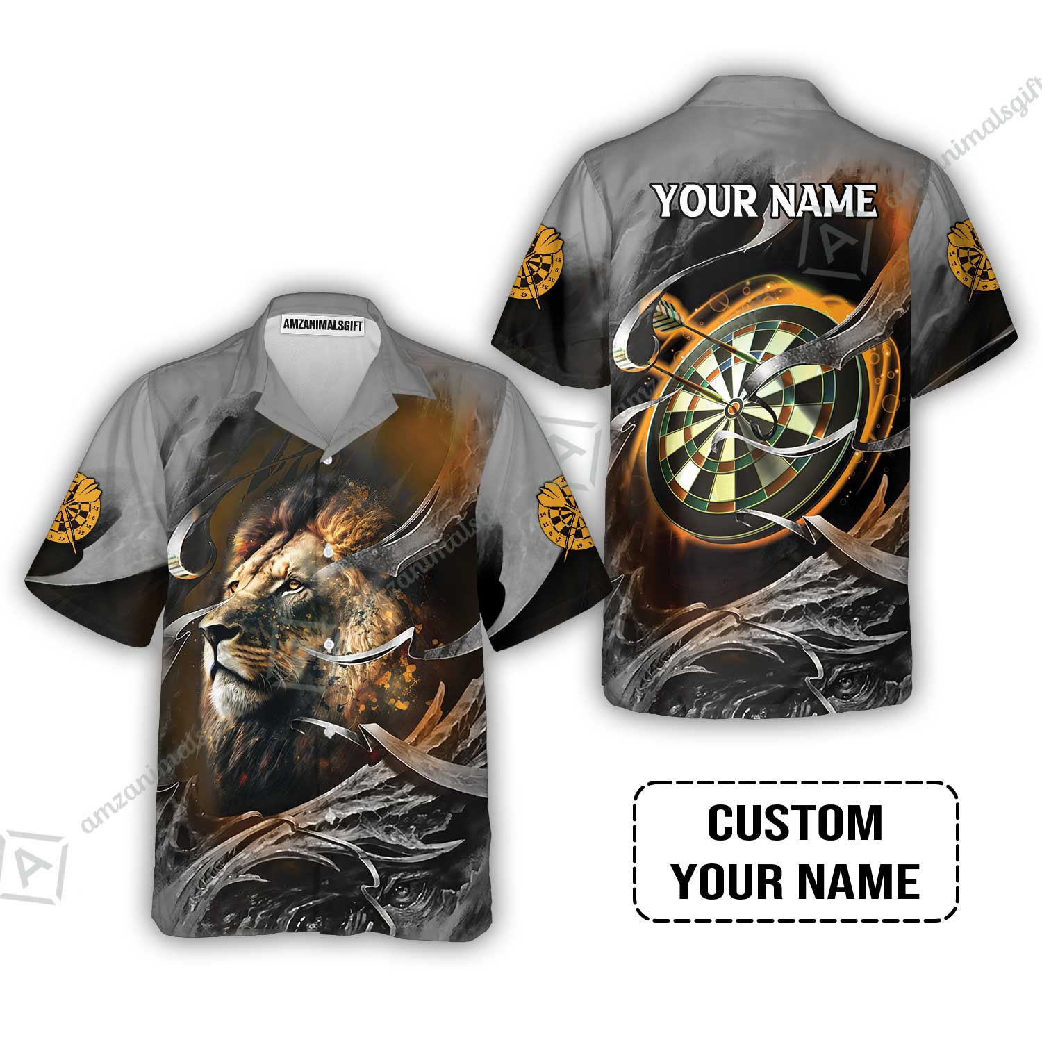 Customized Name Darts Men Polo Shirt, Bullseye Dartboard Personalized Lion And Darts Polo Shirt - Image 7
