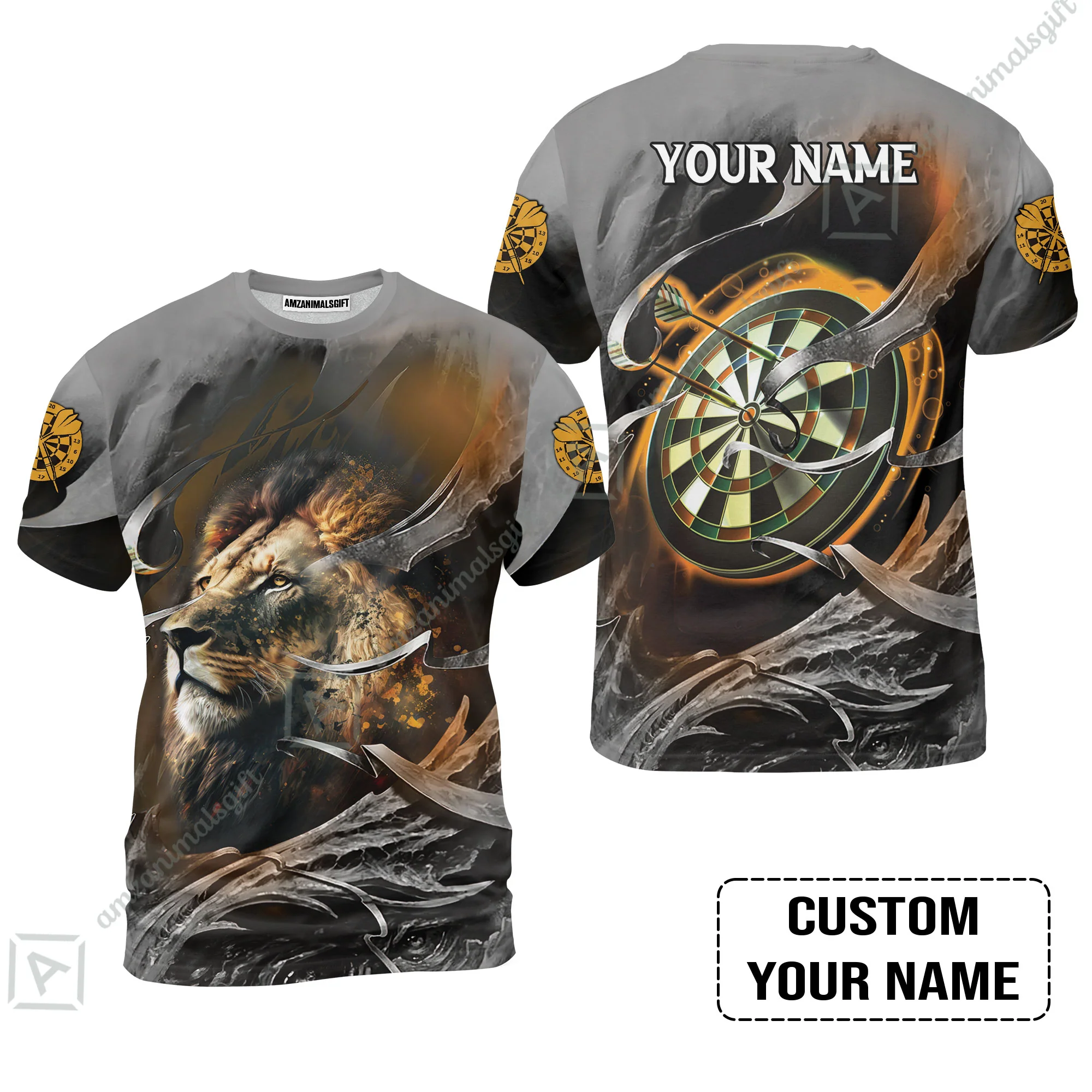 Customized Name Darts Men Polo Shirt, Bullseye Dartboard Personalized Lion And Darts Polo Shirt - Image 8