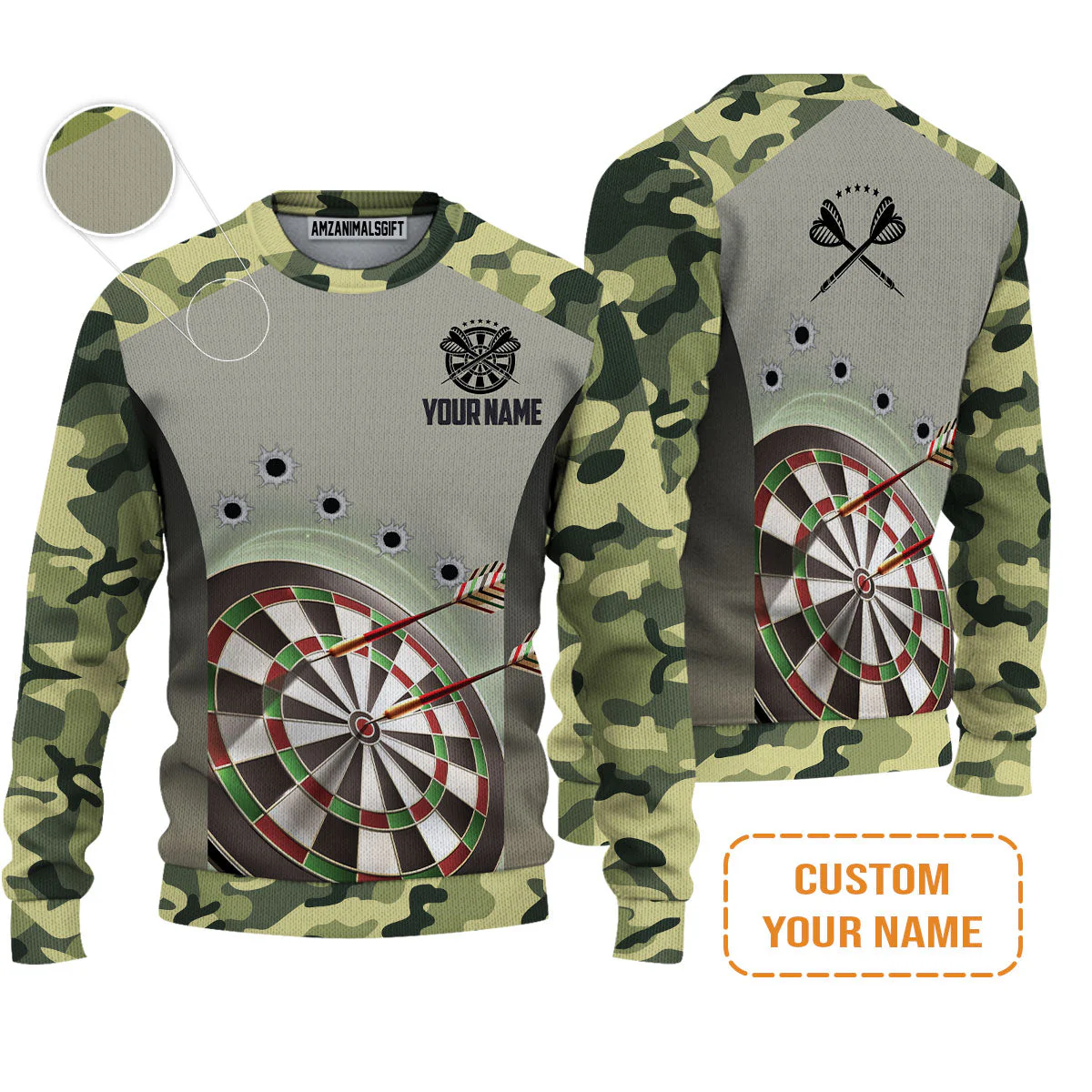 Customized Name Darts Men's Long Sleeve Polo Shirt, Camo Pattern Personalized Darts Men's Long Sleeve Polo Shirt - Perfect Gift For Darts Lovers - Image 7