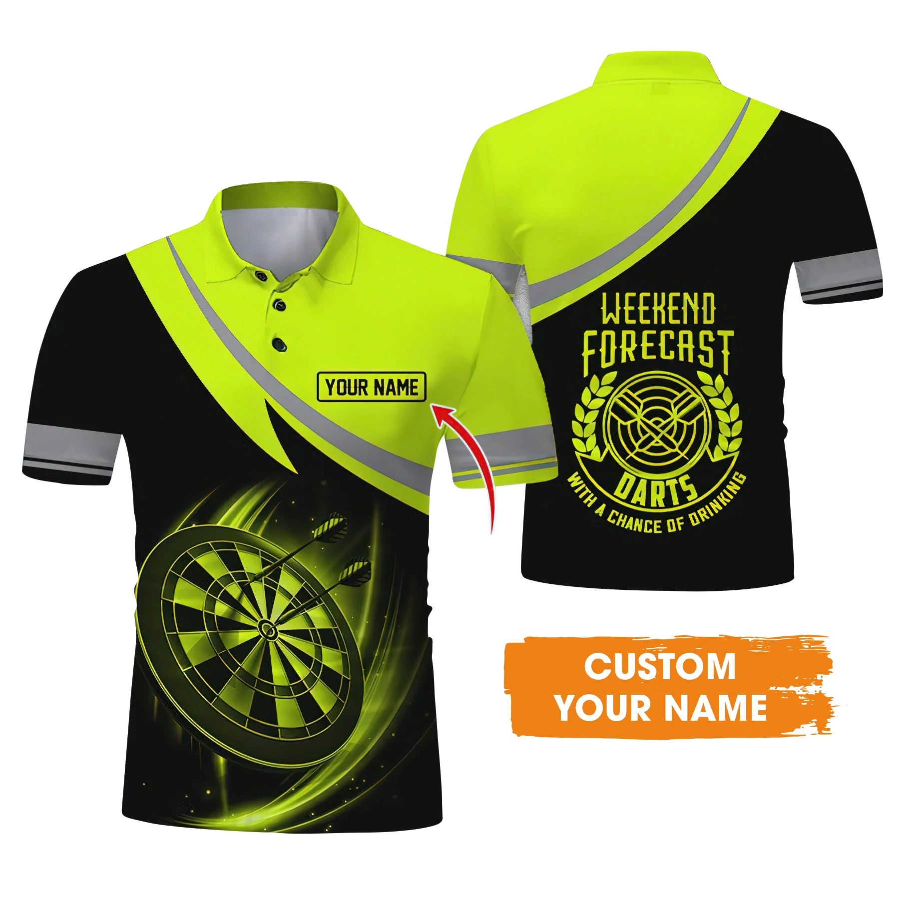 Customized Name Darts Men's Long Sleeve Polo Shirt, Personalized Name Weekend Forecast Darts Men's Long Sleeve Polo Shirt - Gift For Darts Lovers - Image 3