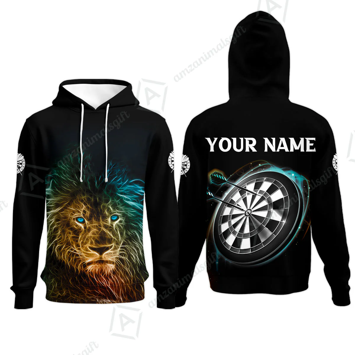 Customized Name Darts Polo Shirt, Blue Bullseye Dartboard Personalized Lion And Darts Polo Shirt - Image 10