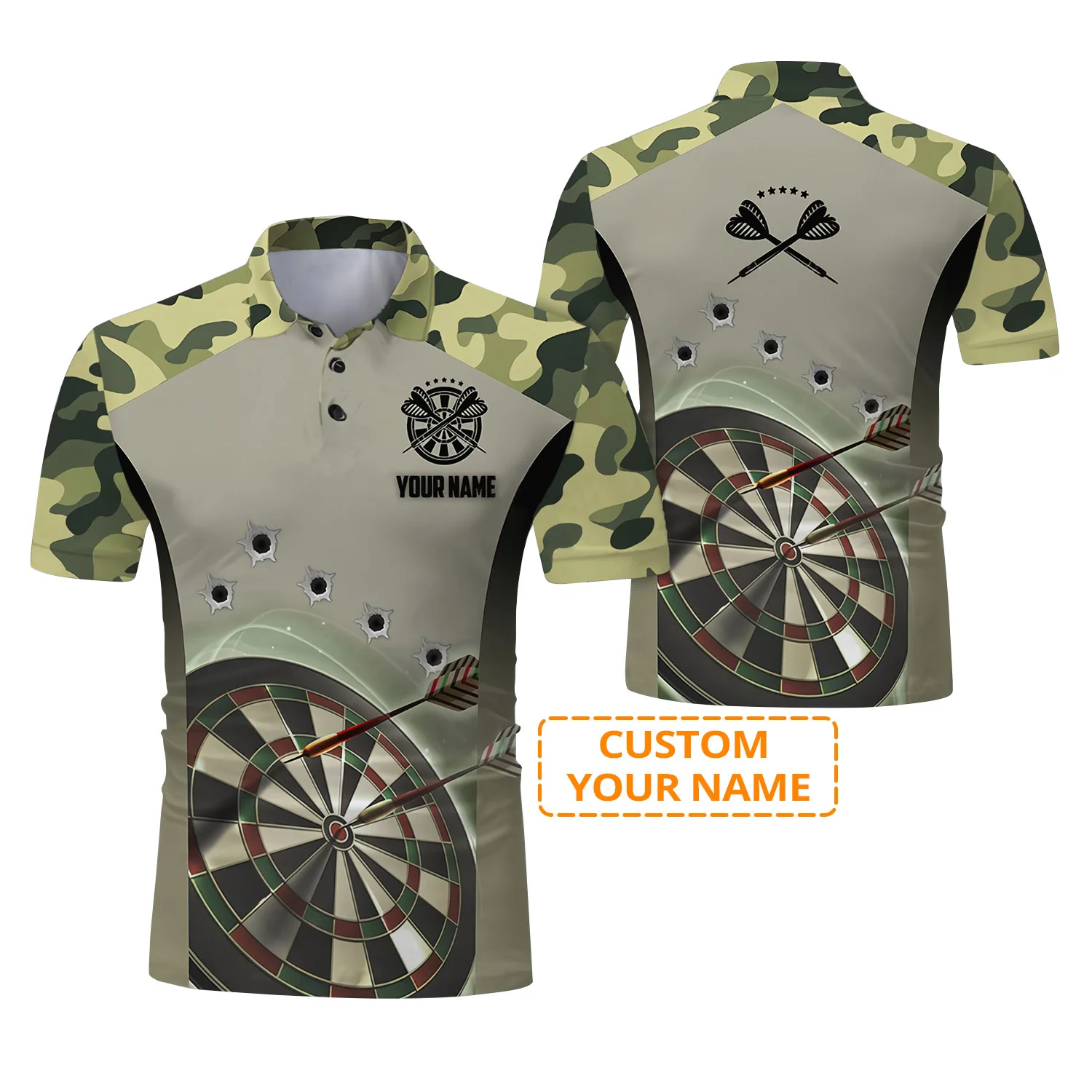 Customized Name Darts Polo Shirt, Camo Pattern Personalized Darts Uniforms Polo Shirt - Perfect Gift For Darts Lovers - Image 2