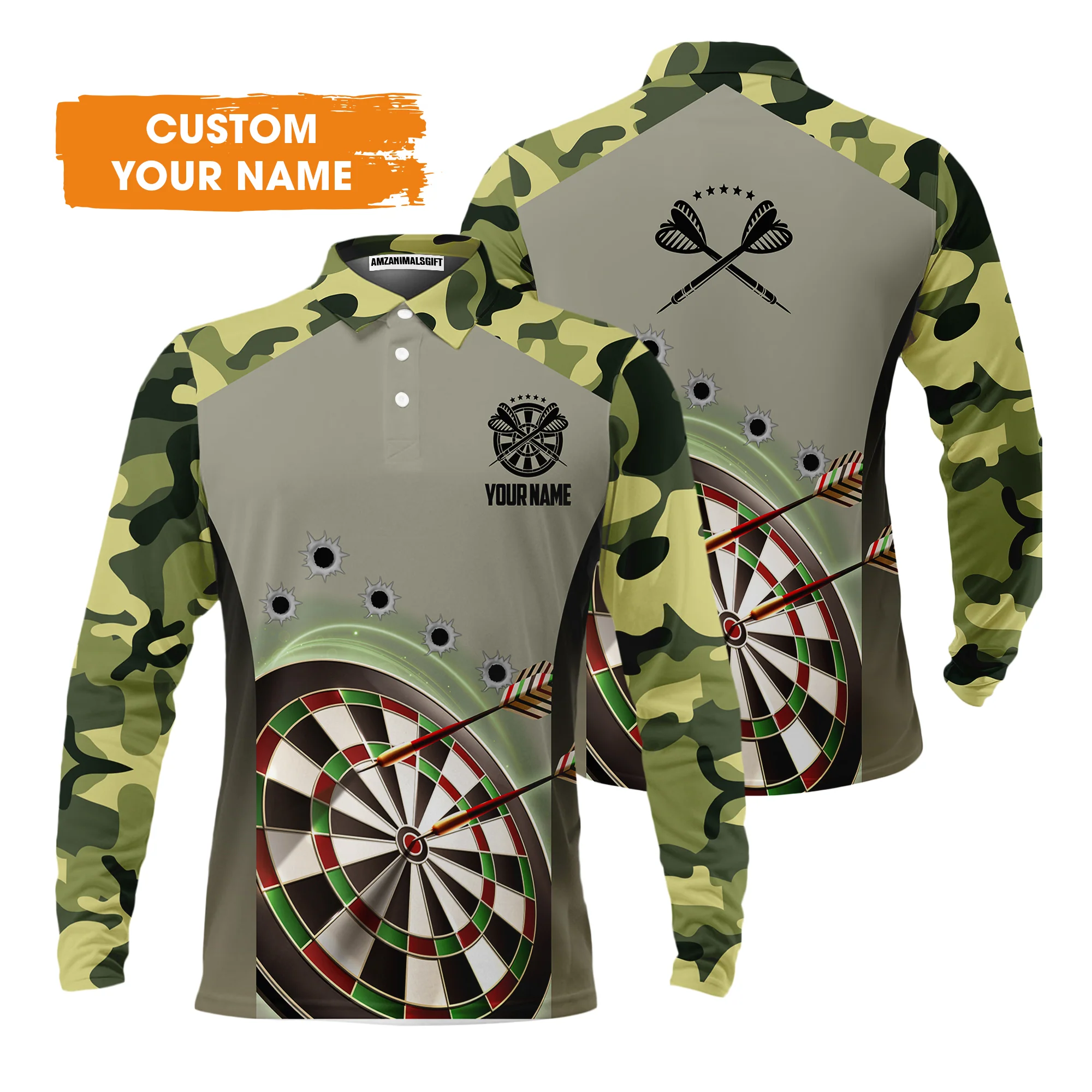 Customized Name Darts Polo Shirt, Camo Pattern Personalized Darts Uniforms Polo Shirt - Perfect Gift For Darts Lovers - Image 4
