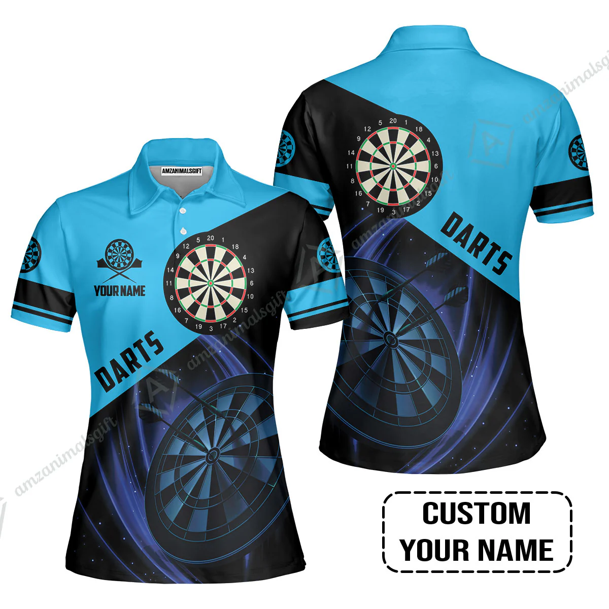 Customized Name Darts Polo Shirt, Dartboard Personalized Name Blue Darts Team Polo Shirt - Image 7