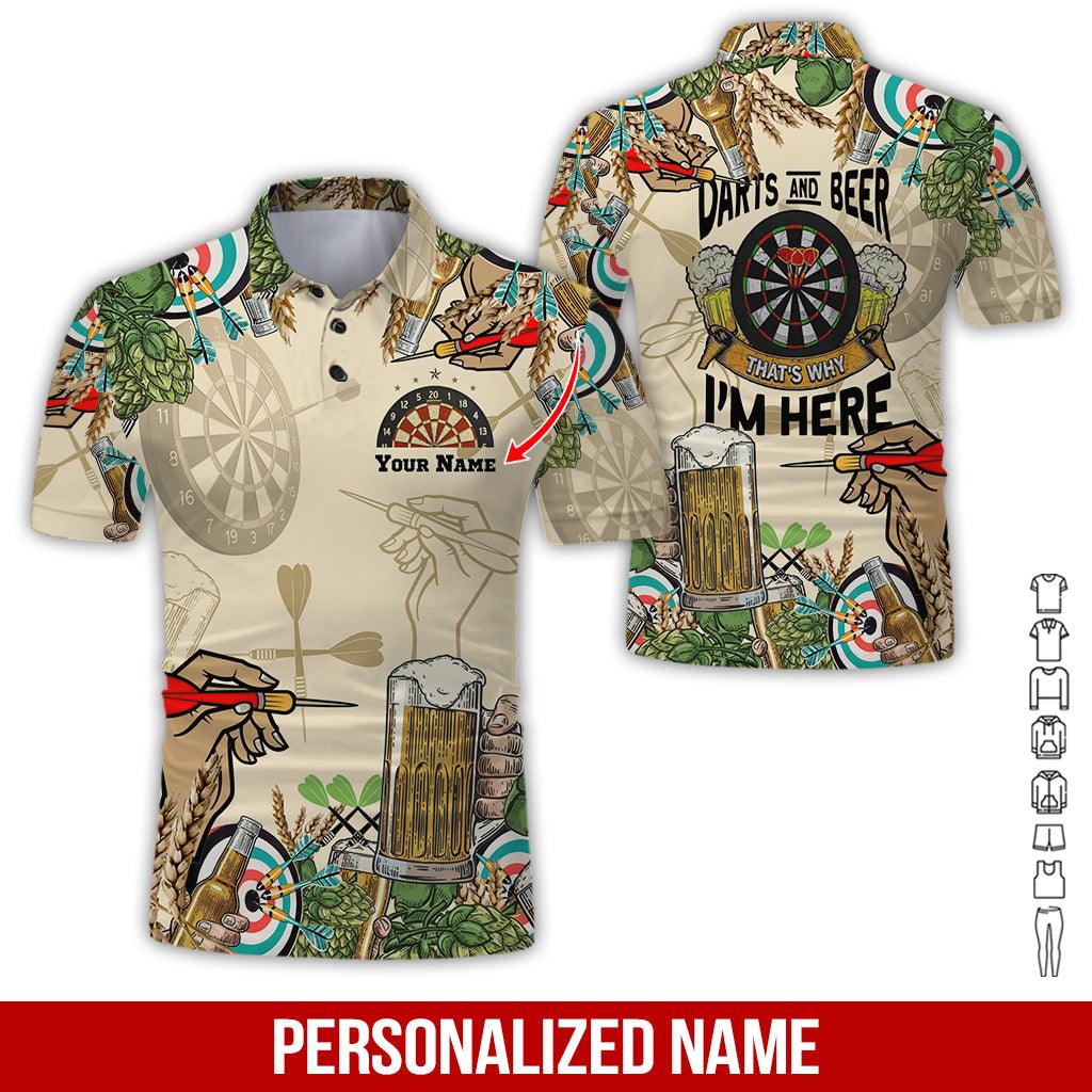 Customized Name Darts Polo Shirt, Personalized Name Darts And Beer I'm Here Polo Shirt For Men - Perfect Gift For Darts Lovers, Darts Players