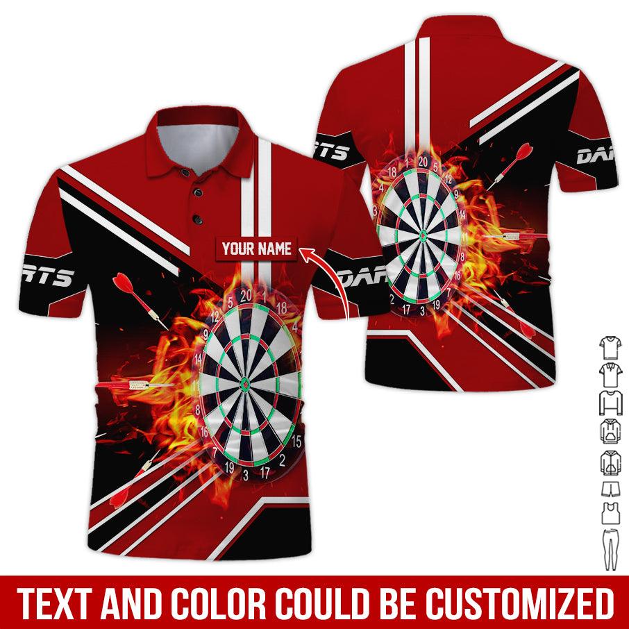 Customized Name Darts Polo Shirt, Personalized Name Darts Board Flame Polo Shirt For Men - Perfect Gift For Darts Lovers, Darts Players