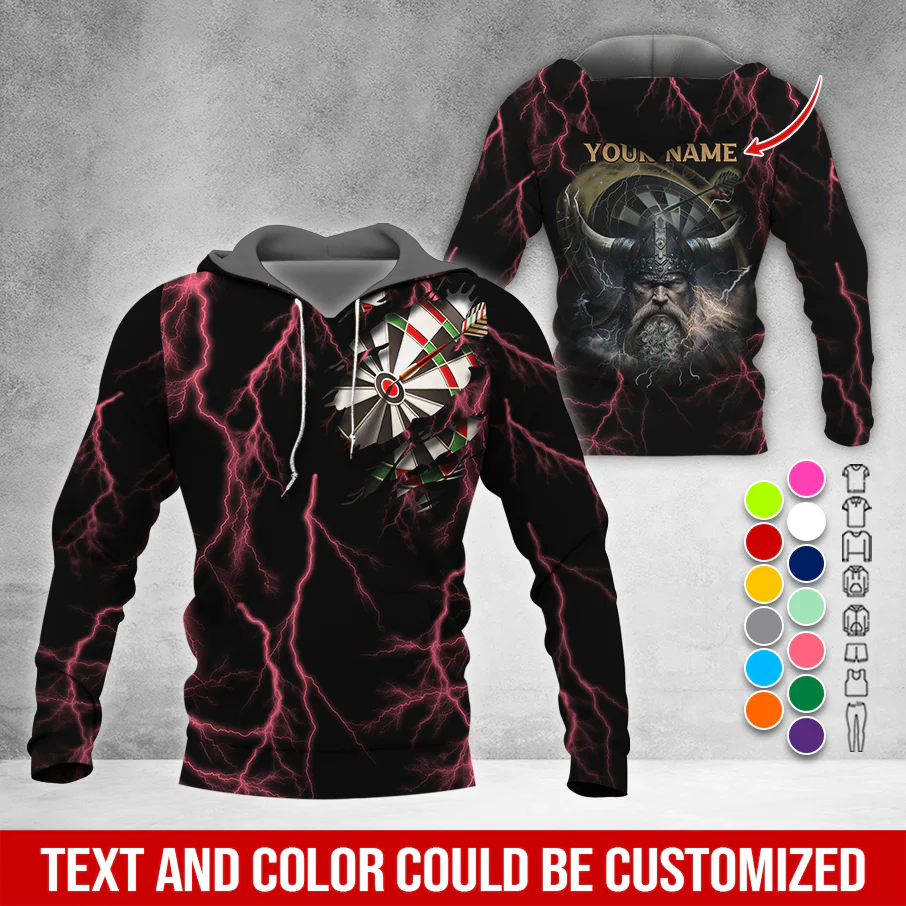 Customized Name Darts Premium Hoodie, Viking Men & Lightning Darts Hoodie, Perfect Gift For Darts Lovers, Friend, Family - Image 11
