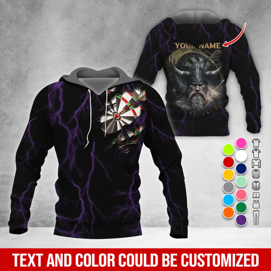 Customized Name Darts Premium Hoodie, Viking Men & Lightning Darts Hoodie, Perfect Gift For Darts Lovers, Friend, Family - Image 12