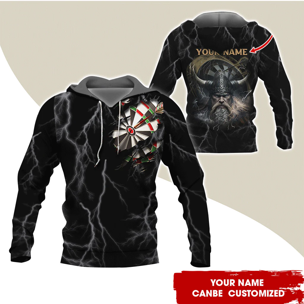 Customized Name Darts Premium Hoodie, Viking Men & Lightning Darts Hoodie, Perfect Gift For Darts Lovers, Friend, Family - Image 2