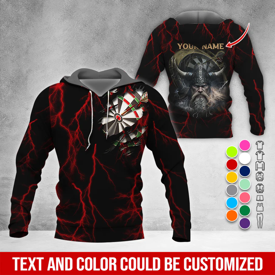 Customized Name Darts Premium Hoodie, Viking Men & Lightning Darts Hoodie, Perfect Gift For Darts Lovers, Friend, Family - Image 3