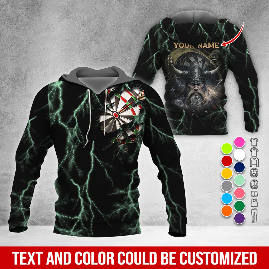 Customized Name Darts Premium Hoodie, Viking Men & Lightning Darts Hoodie, Perfect Gift For Darts Lovers, Friend, Family - Image 4