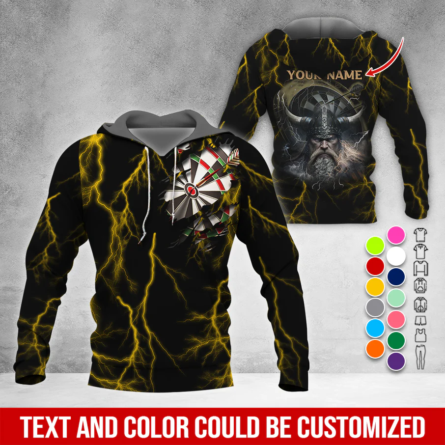 Customized Name Darts Premium Hoodie, Viking Men & Lightning Darts Hoodie, Perfect Gift For Darts Lovers, Friend, Family - Image 5