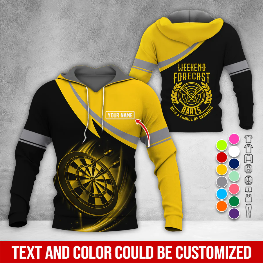 Customized Name Darts Premium Hoodie, Weekend Forrecast Darts Black Hoodie, Perfect Gift For Darts Lovers, Friend, Family - Image 3
