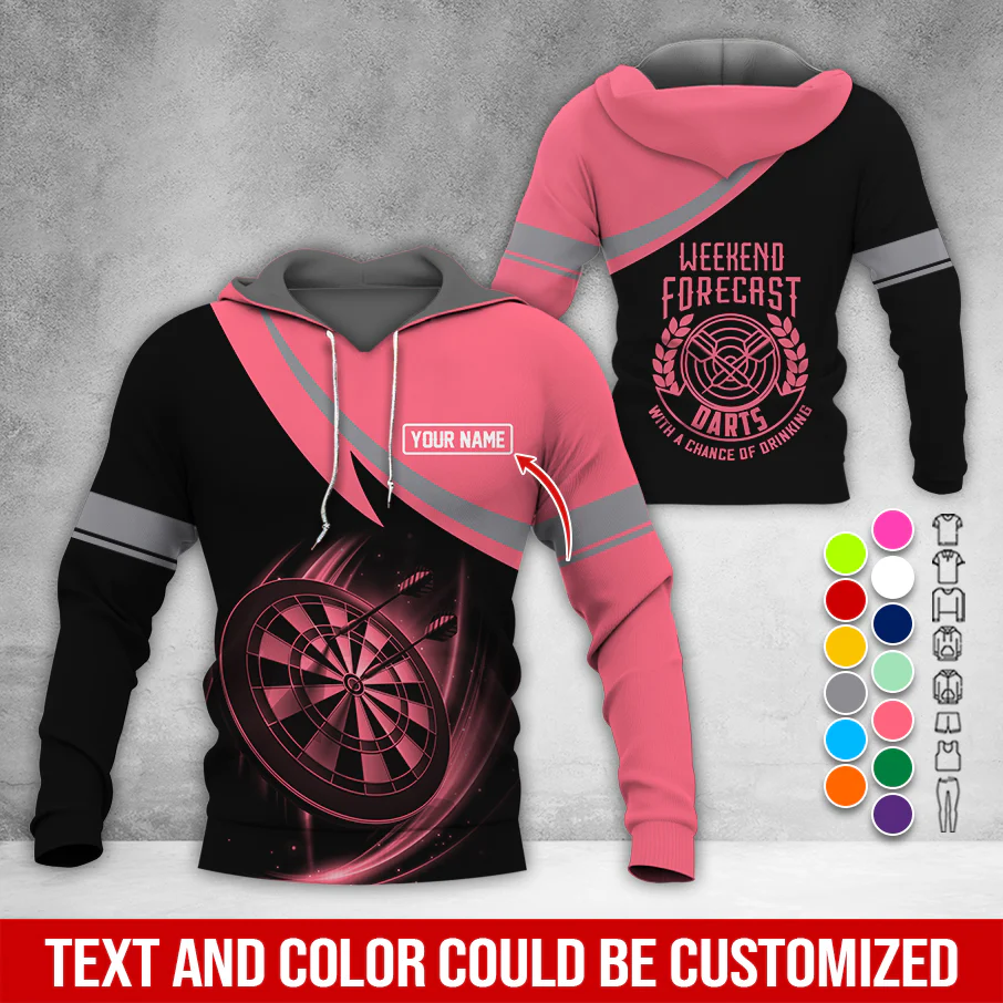 Customized Name Darts Premium Hoodie, Weekend Forrecast Darts Black Hoodie, Perfect Gift For Darts Lovers, Friend, Family - Image 9