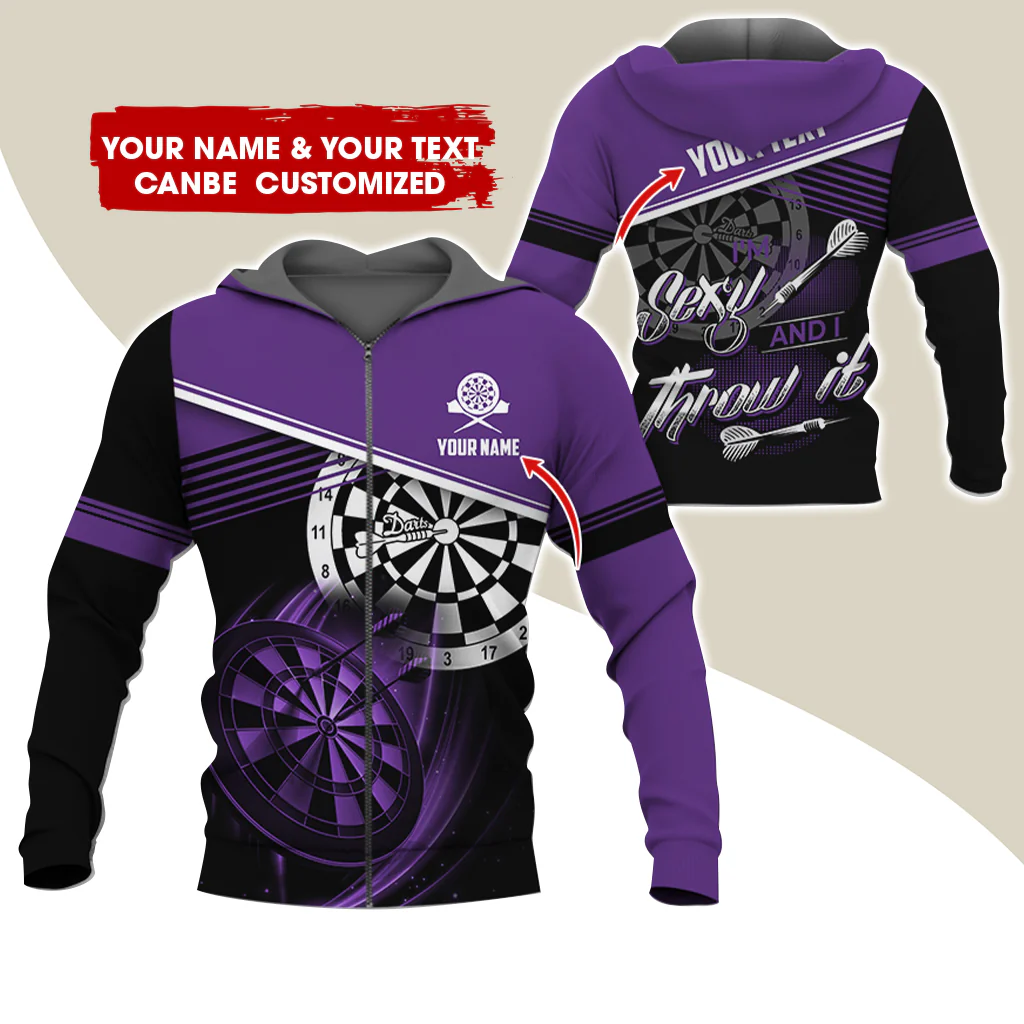 Customized Name Darts Premium Zip Hoodie, Custom Name & Text I'm Sexy And I Throw It Zip Hoodie For Men & Women - Gift For Darts Lovers, Darts Players - Image 10