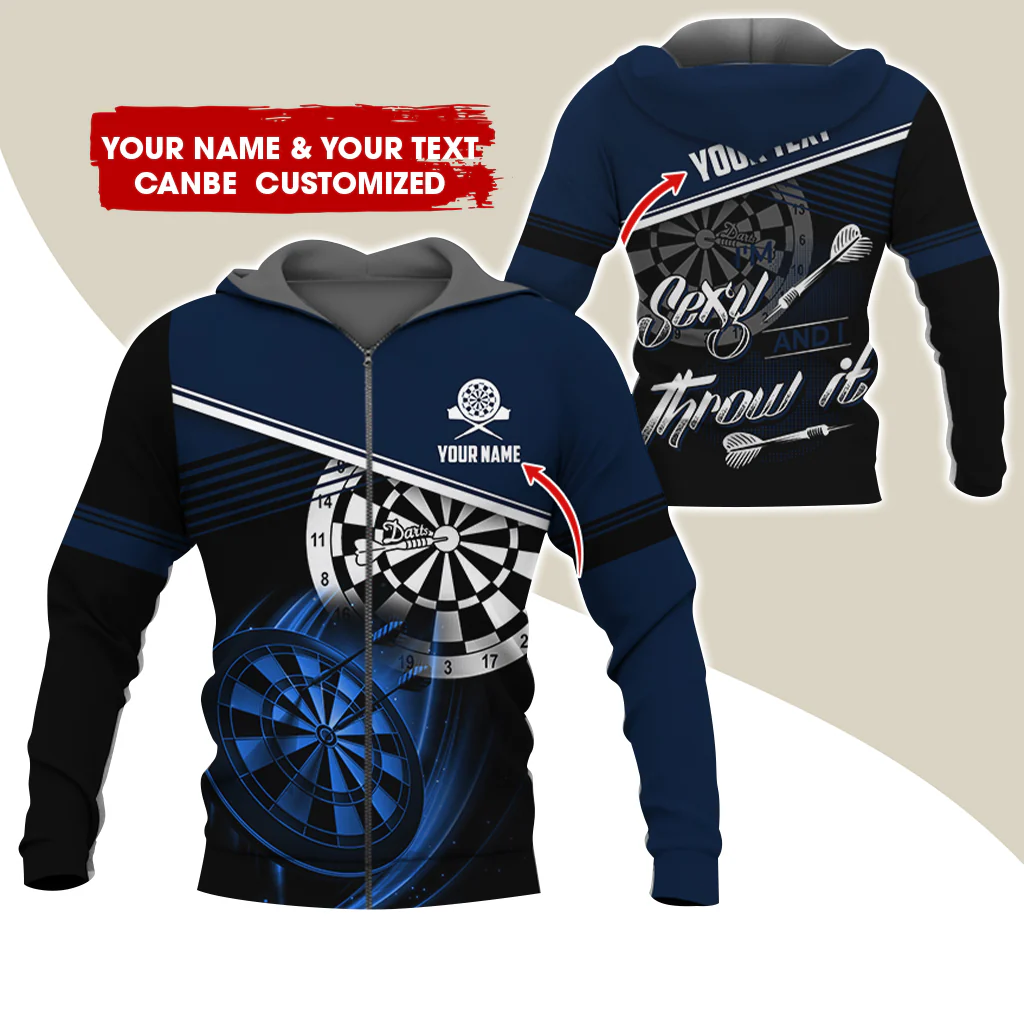 Customized Name Darts Premium Zip Hoodie, Custom Name & Text I'm Sexy And I Throw It Zip Hoodie For Men & Women - Gift For Darts Lovers, Darts Players - Image 3