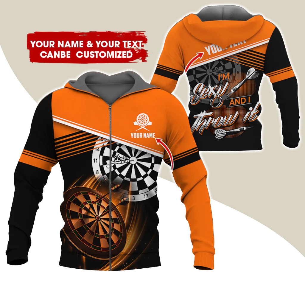 Customized Name Darts Premium Zip Hoodie, Custom Name & Text I'm Sexy And I Throw It Zip Hoodie For Men & Women - Gift For Darts Lovers, Darts Players - Image 4